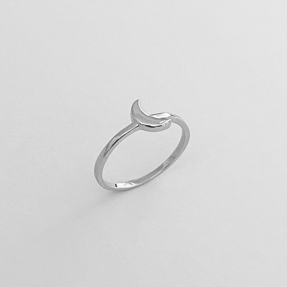 Silver Small Solid Small Crescent Moon Ring - image 1